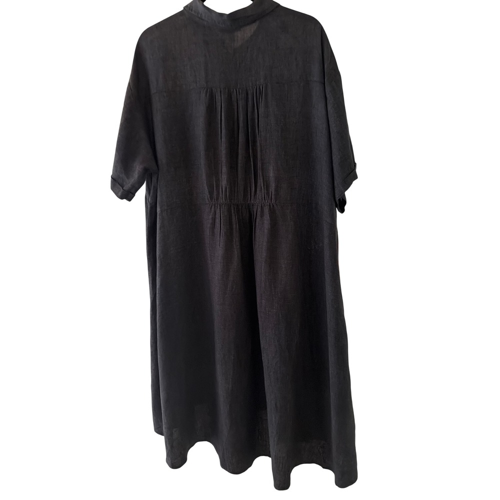 Eileen Fisher Shirt Dress Grey Organic Linen Short Sleeve Button Front Oversized - Picture 4 of 6